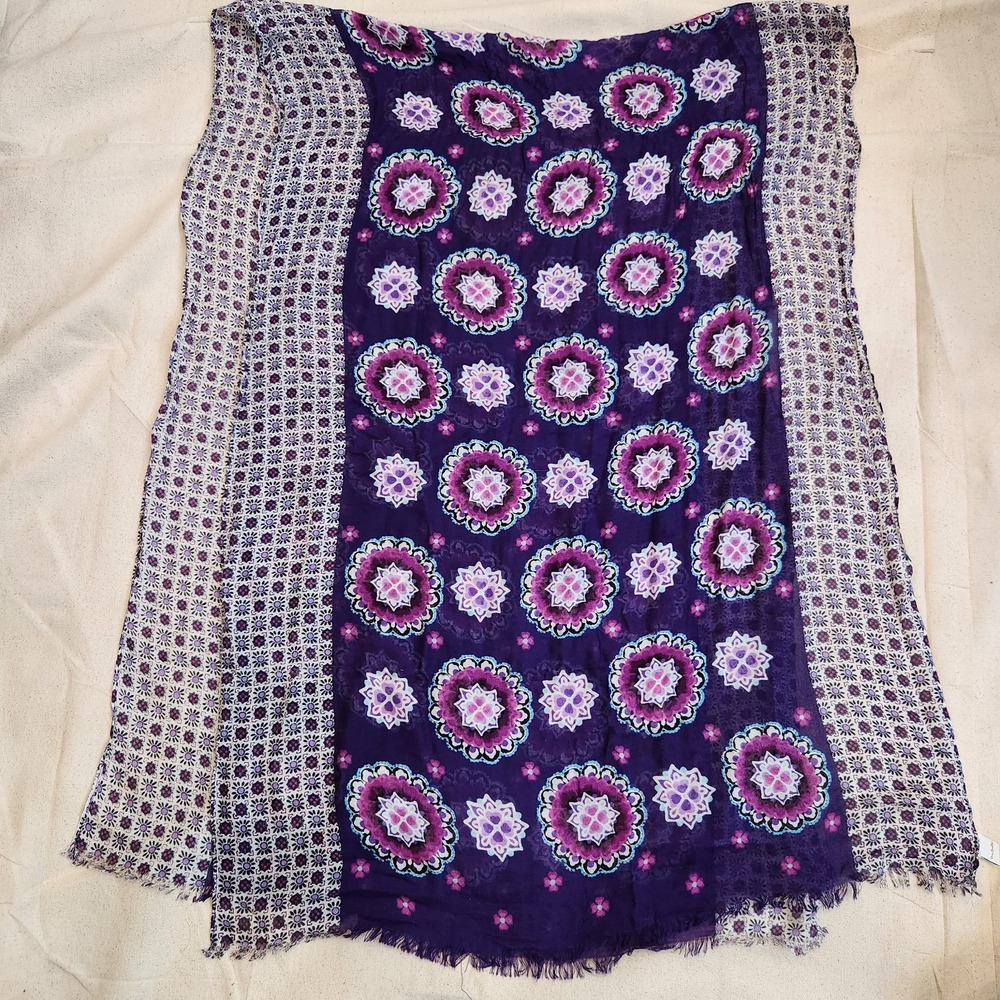 Vera Bradley Purple Floral Medallion Paisley Viscose Long Scarf Wrap 70x26